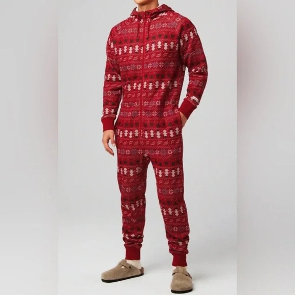 Fabletics Red Christmas Fleece Hooded Onesie